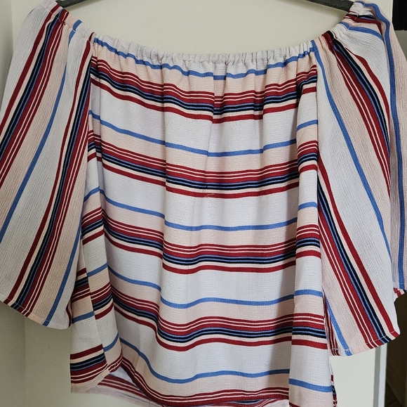 Lucca Couture Convertible Shoulder Striped Top, S - Picture 1 of 7